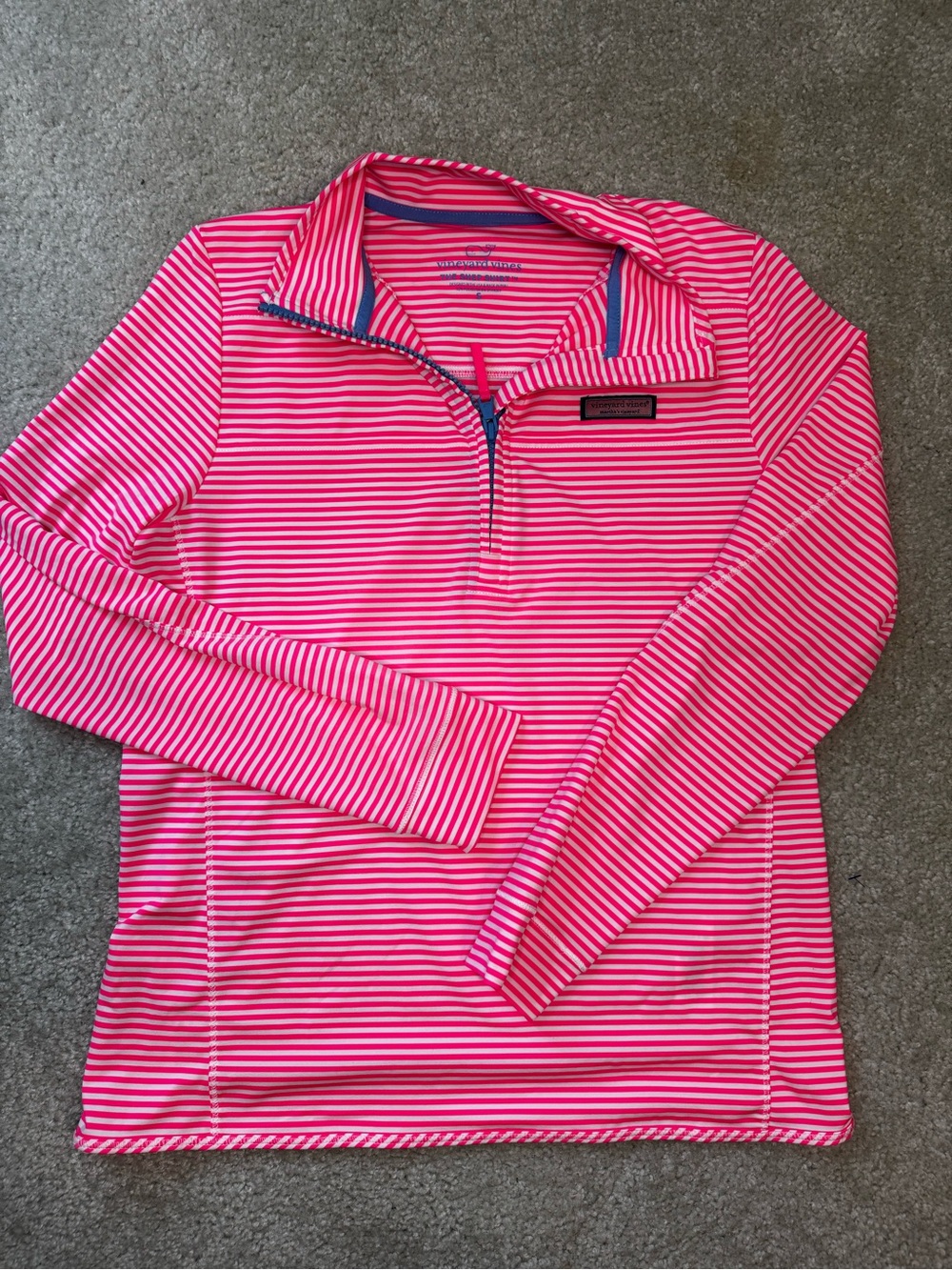 Vineyard Vines Shep Shirt-Pink & White Striped Zip Pullover